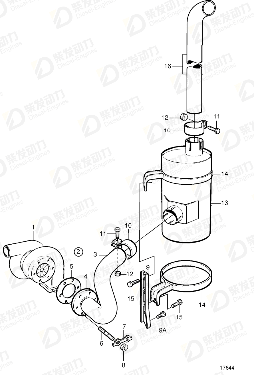 VOLVO Exhaust pipe 3828714 Drawing